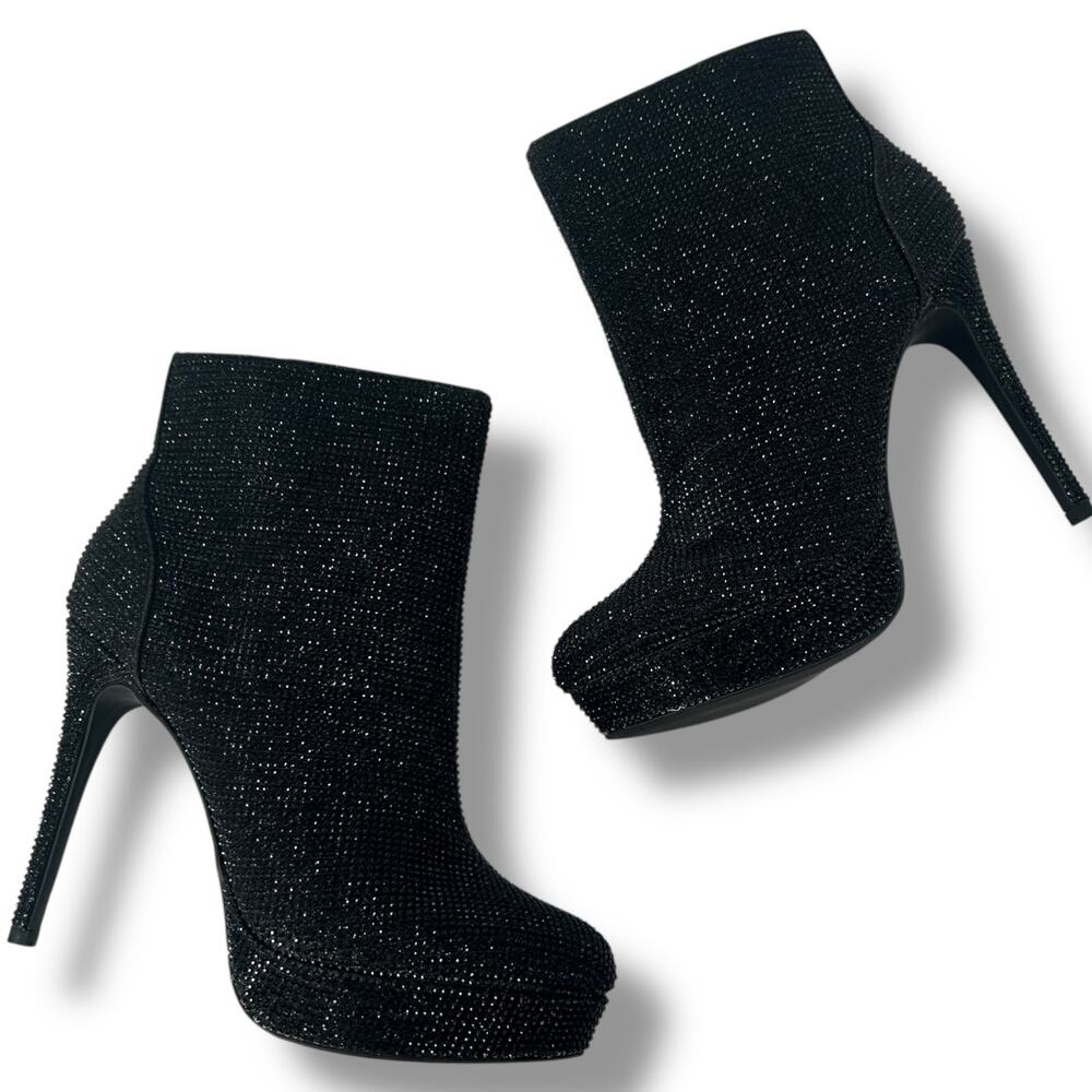 Thalia Sodi Black Sparkle Platform Ankle Boots Size 9